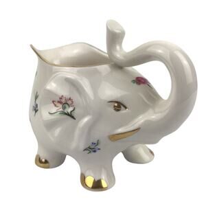 Peppertree Tabletops Elephant Creamer Floral Porcelain White Pink Gold Gilding